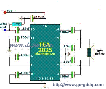 TEA2025 BTL单声道功放电电路图