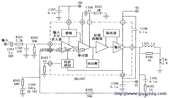 HA1397应用电路:20W音频电路图