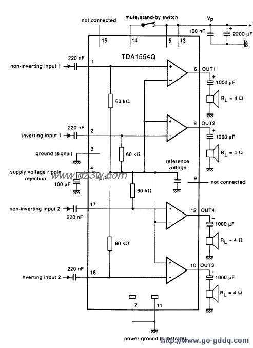 TDA1554Q四声道功放电路电路图