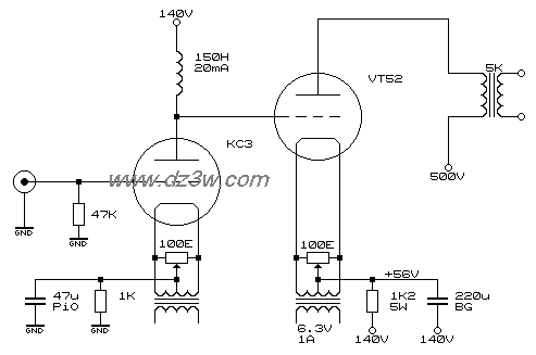 用VT52电子管做的单端甲电路图