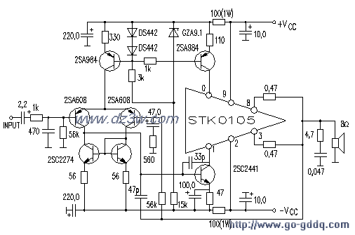 STK0105组成的100W功率放电路图