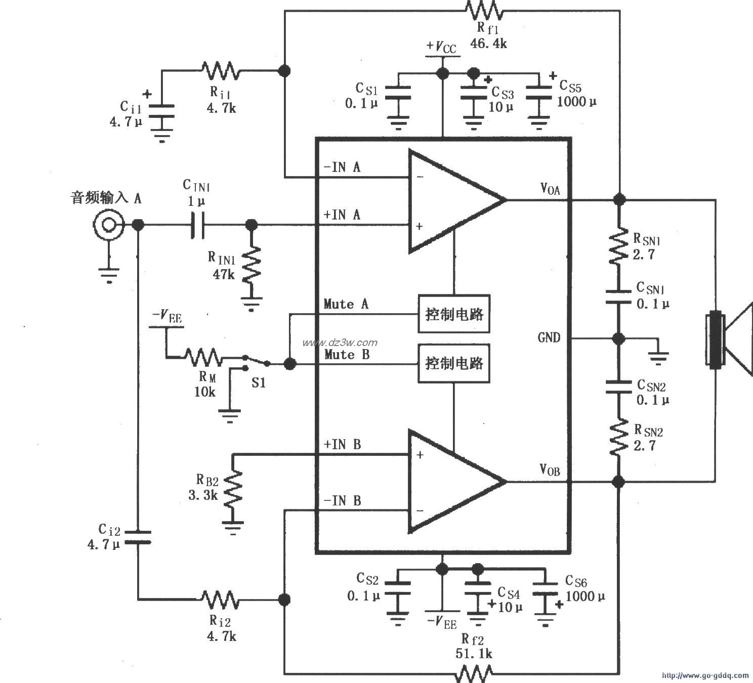 LM4780电桥输出的音频功电路图