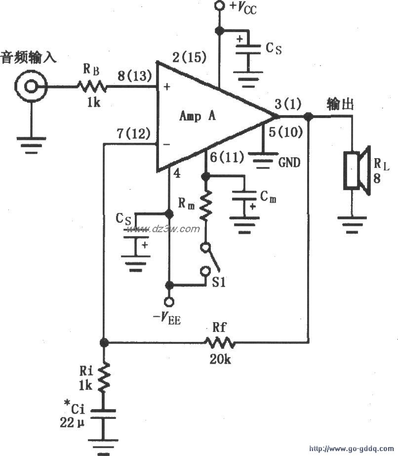 双电源供电LM4766功放电电路图