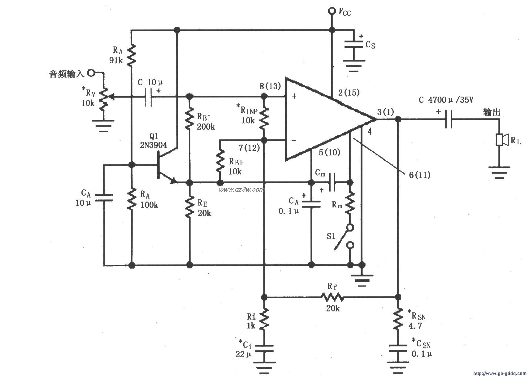 单电源供电 LM4766 功放电路图