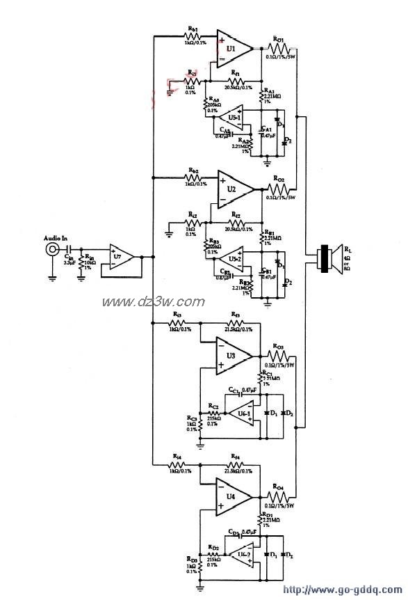 LM3886并联输出大功率功电路图