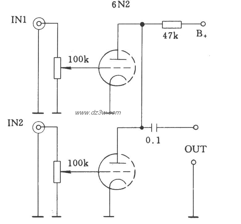 直接耦合电子管6N2多路音电路图