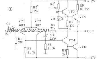 晶体管15W甲类功率放大器电路图