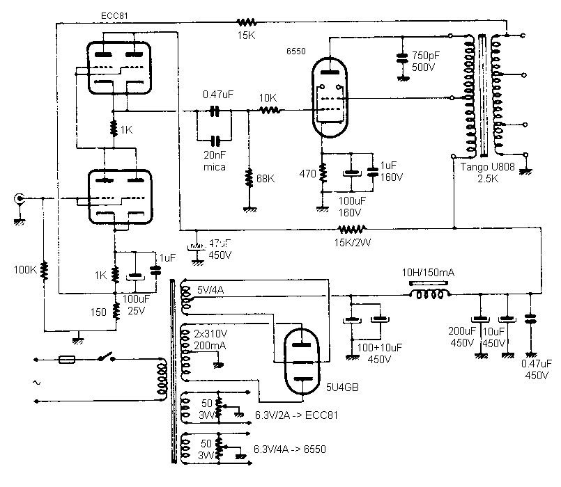 用6550电子管做的推挽功电路图