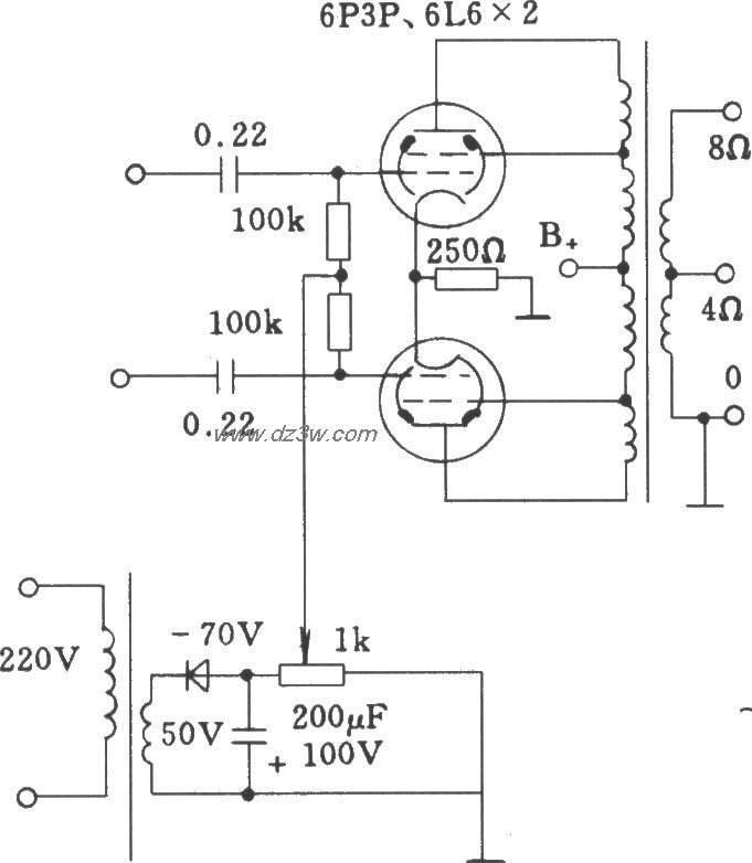 电子管固定栅负压方式功电路图