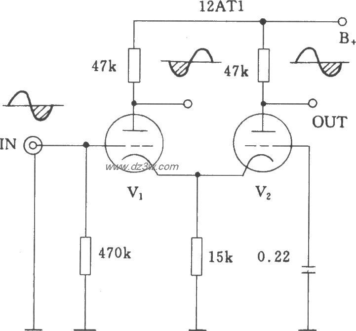 电子管差分式倒相电路电路图