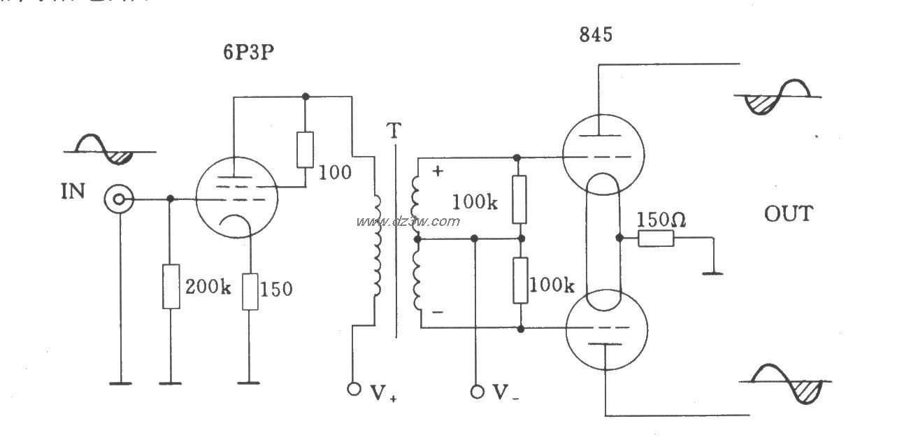 电子管变压器倒相电路电路图
