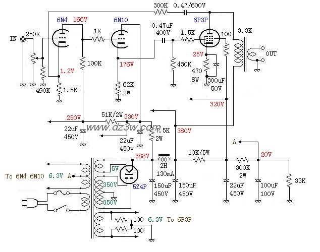 6P3P单端功放电路图电路图
