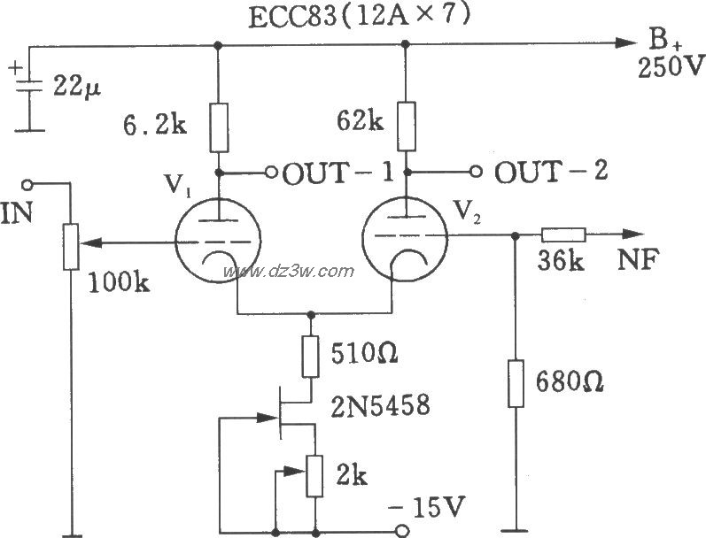 差分式电子管前级放大电电路图