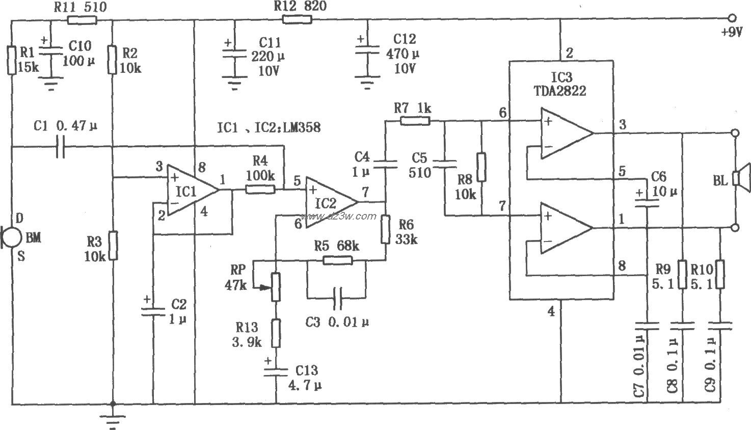 便携式喊话器电路电路图