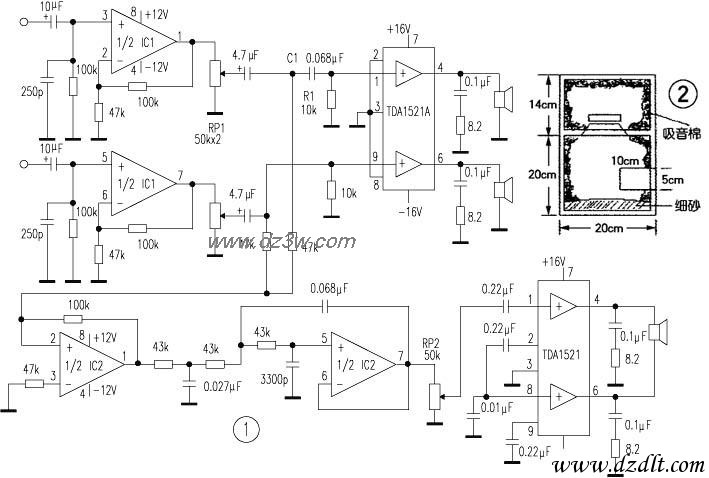 TDA1521低音炮电路图以及电路图