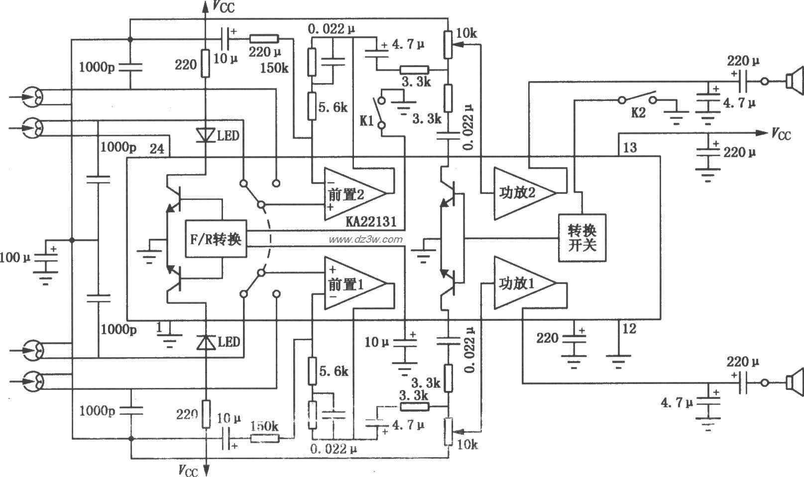 KA22131  单片立体声放音电路图