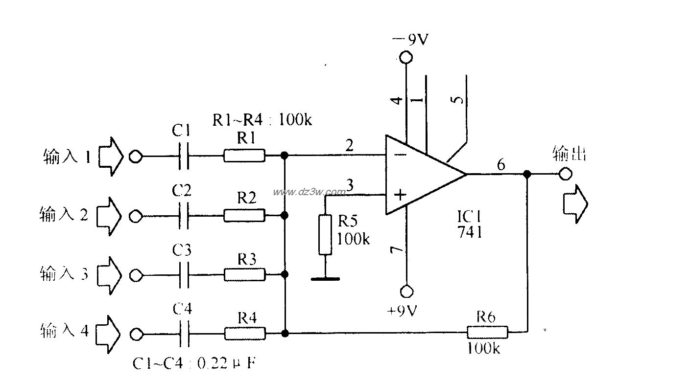 音频混频放大电路电路图