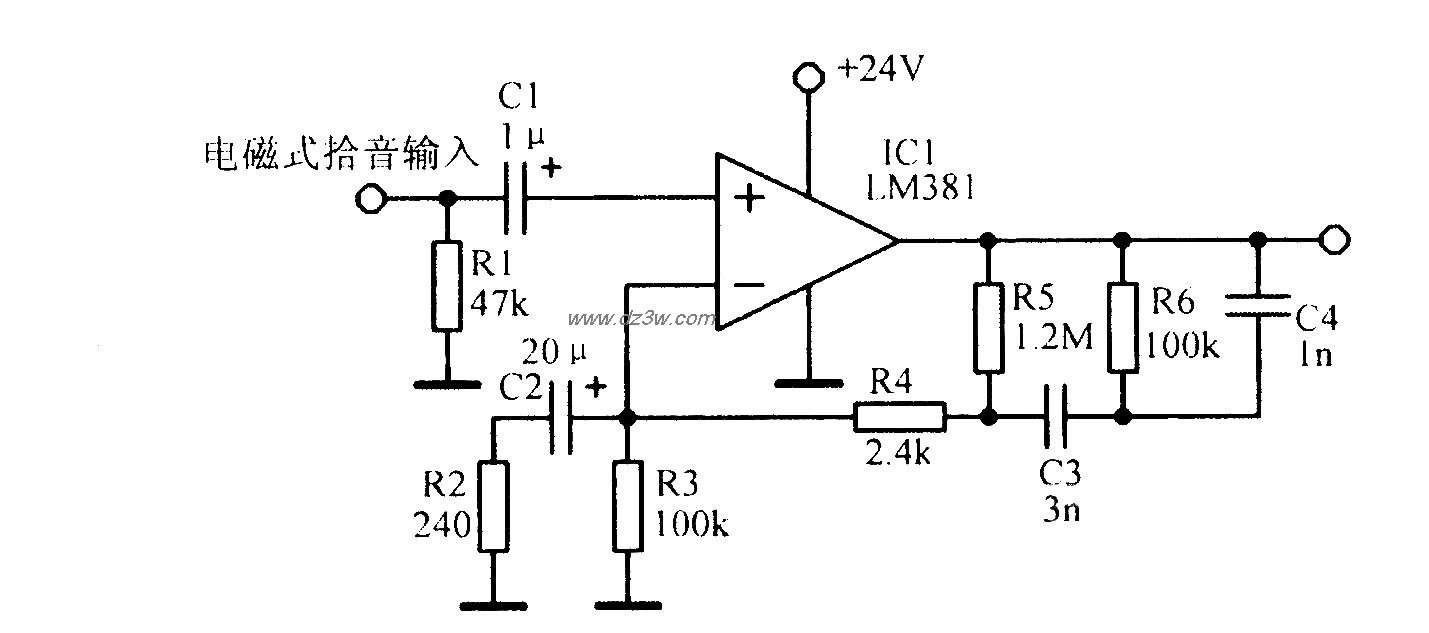 低噪声音频前置放大电路电路图