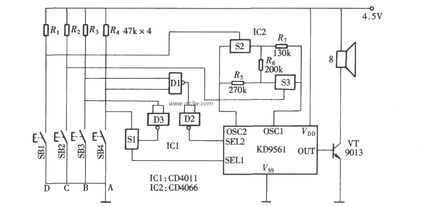 由CD4011、CD4066组成的电路图