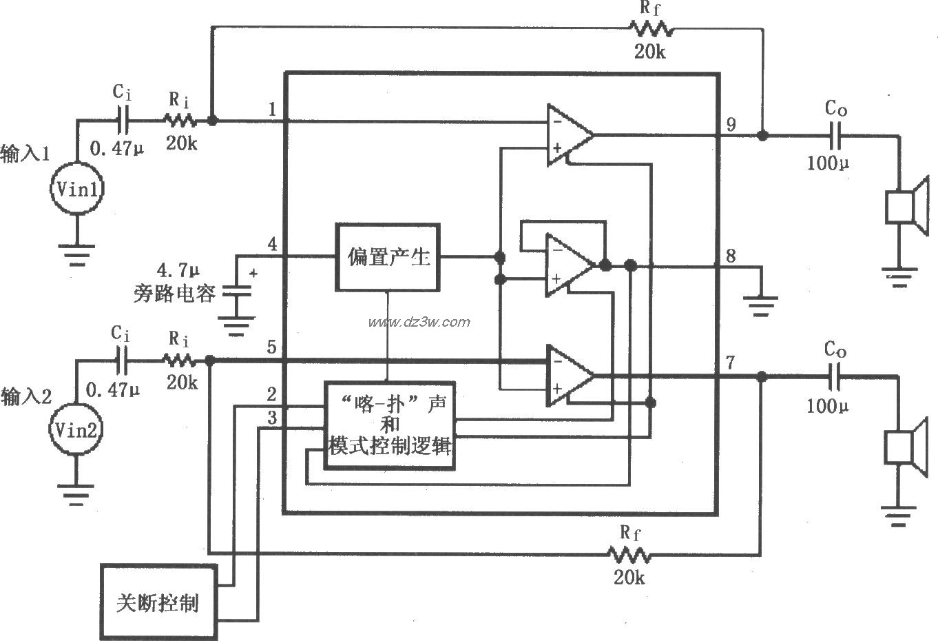 LM4911用于双声道放大器电路图