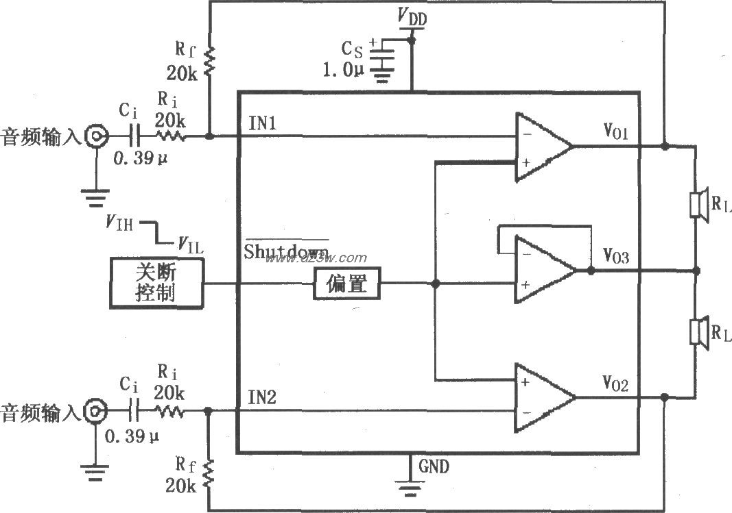 LM4910用于双声道放大器电路图