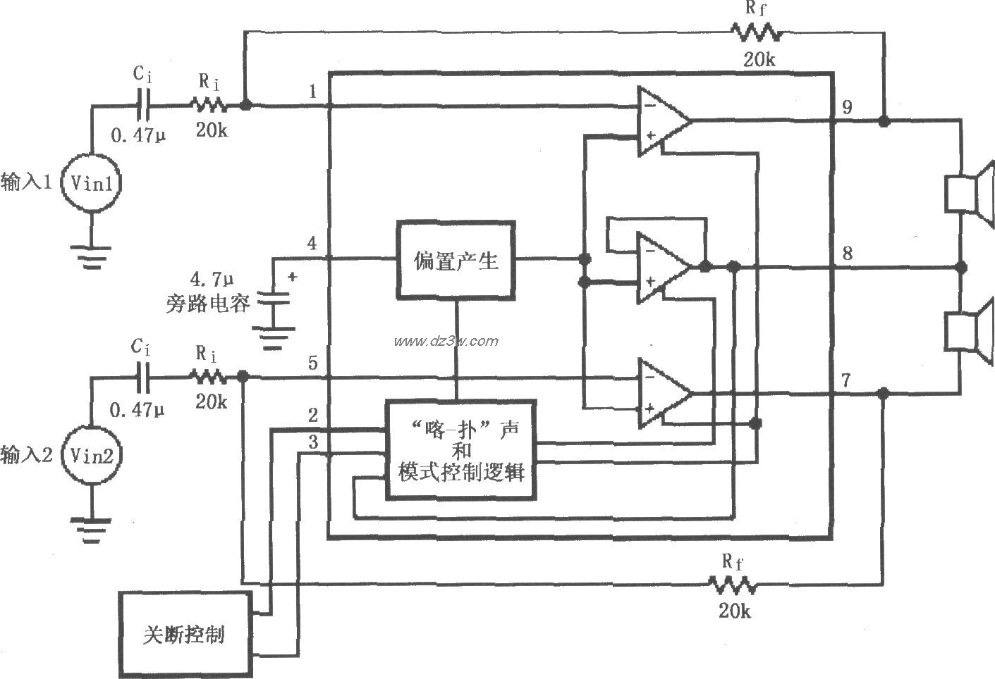 LM4911无输出电容(OCL)功电路图