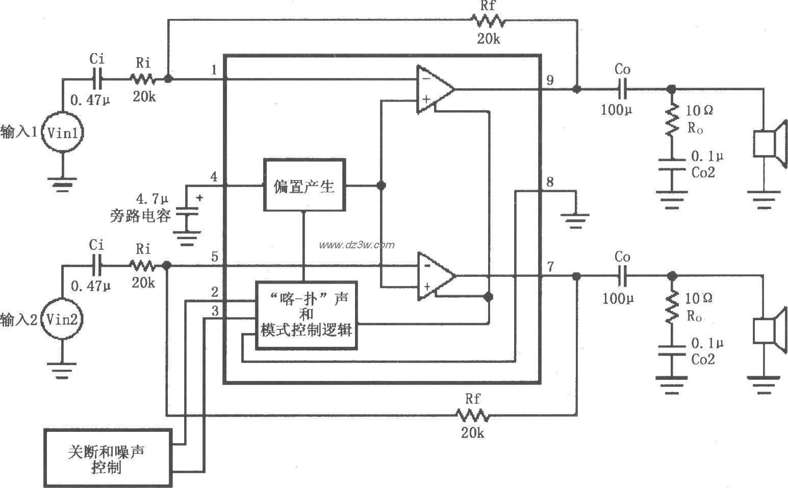 LM4916用于双声道放大器电路图