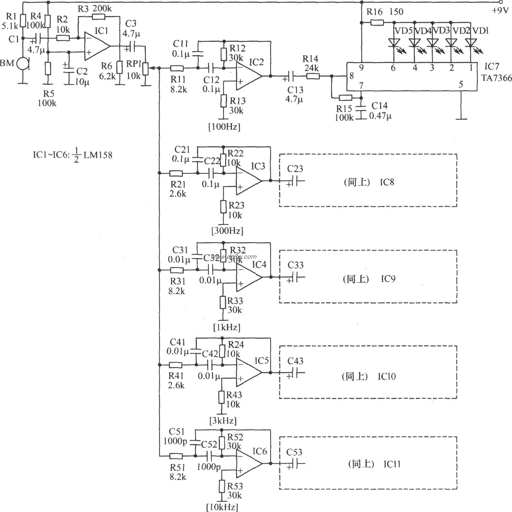 外置式音频频谱显示器电电路图
