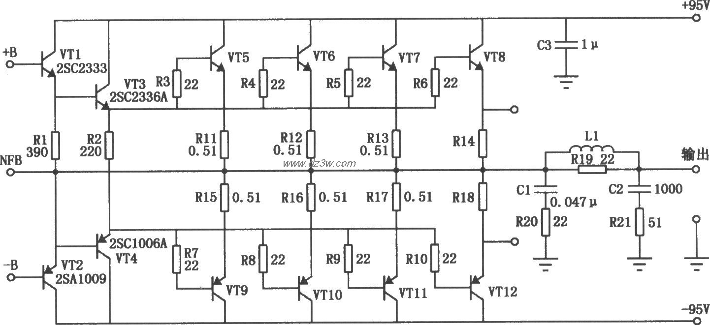 500W晶体管功率放大电路电路图