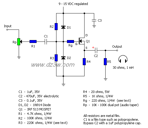MOSFET A 类放大器电路电路图