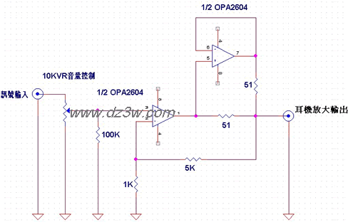 用OPA2604等双运放做的耳电路图