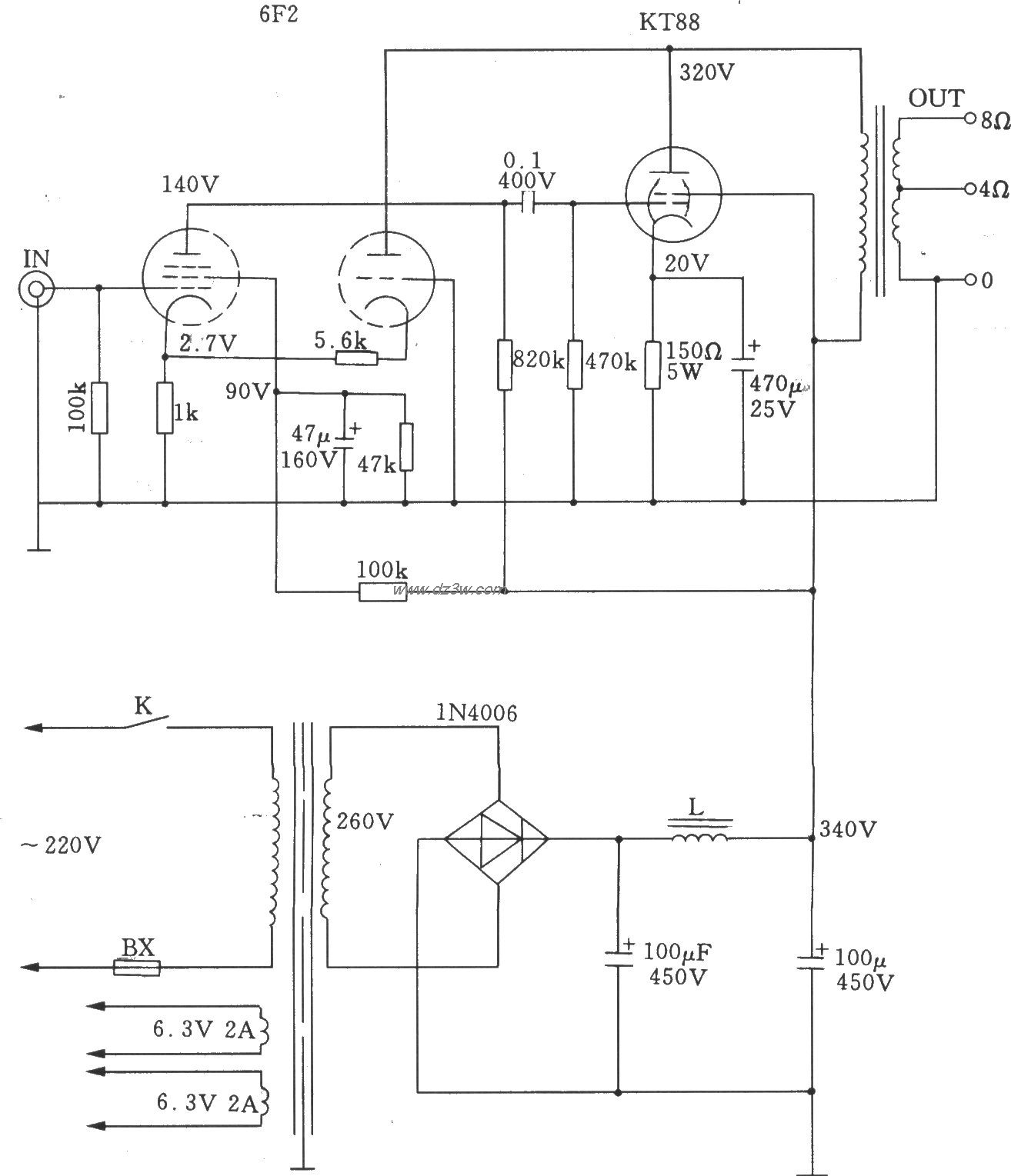 超三极电子管接法的单端电路图