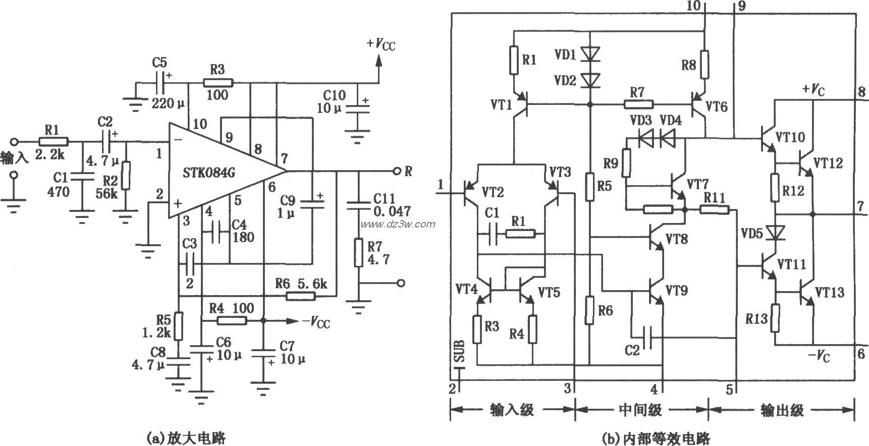 STK084G组成的50W厚膜功电路图