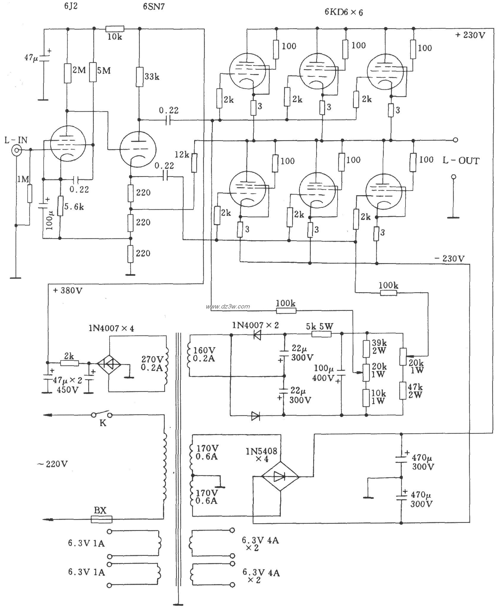 普通功率电子管改三极管电路图