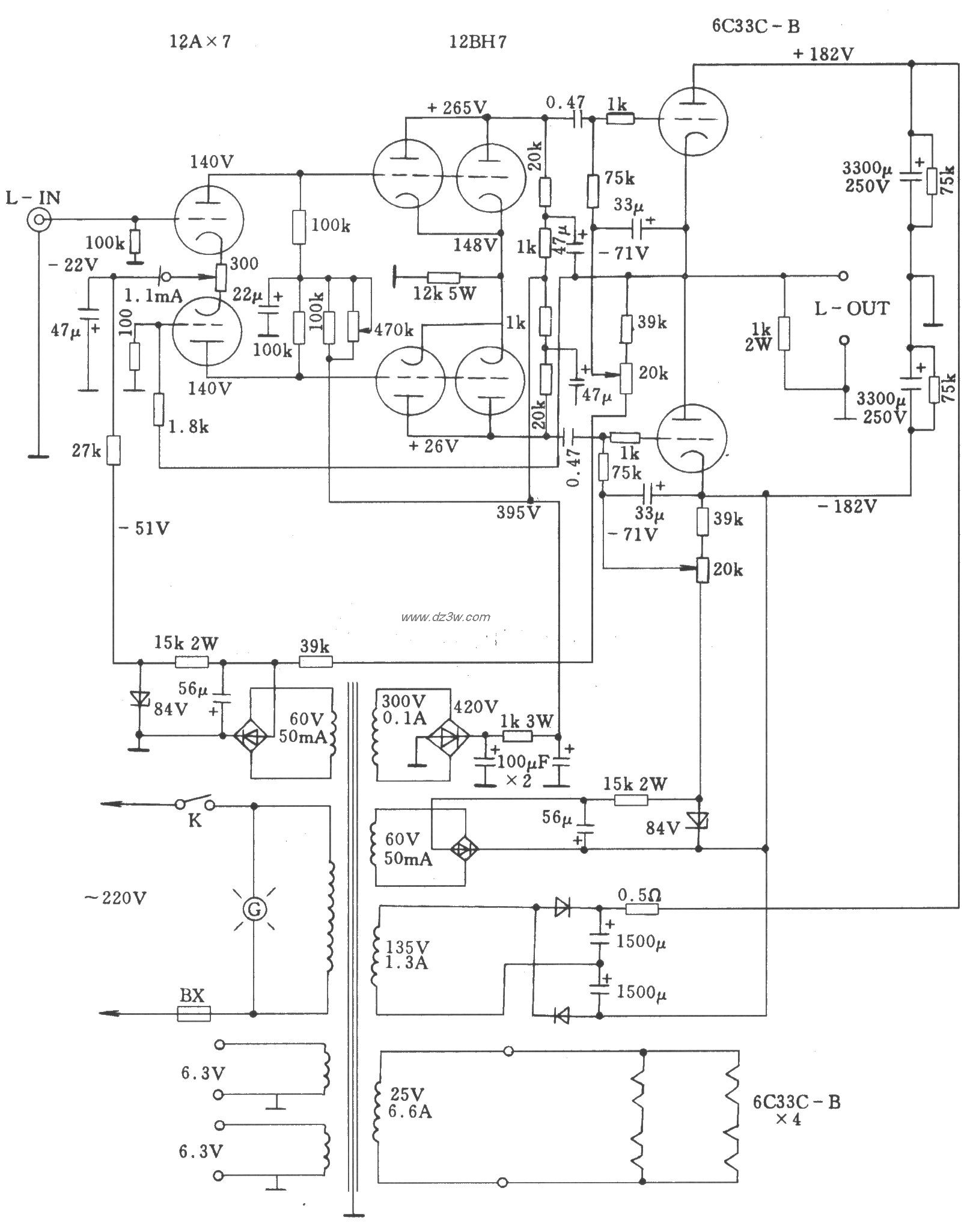 新型三极功率电子管OTL功电路图
