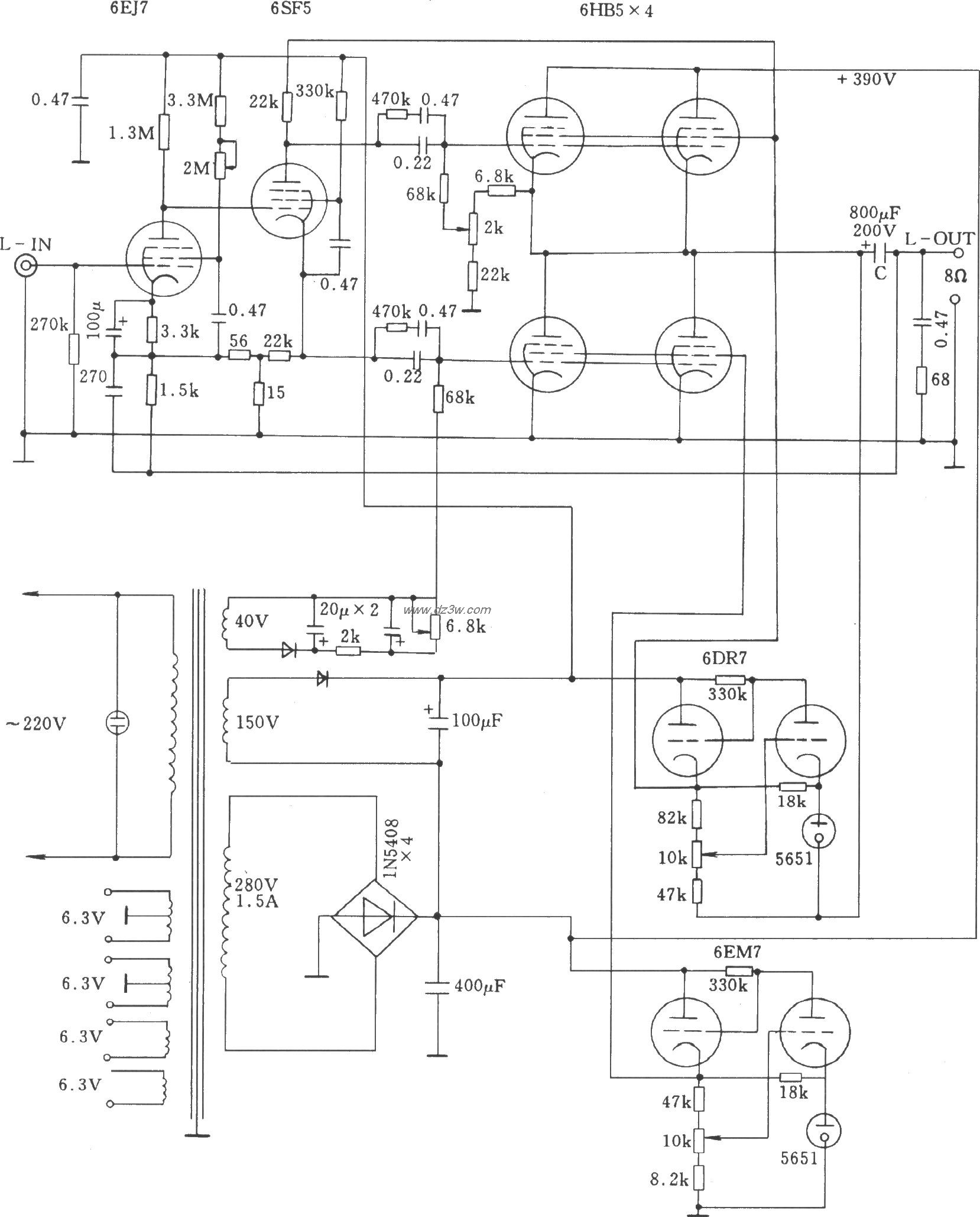 新型五极功率电子管OTL功电路图
