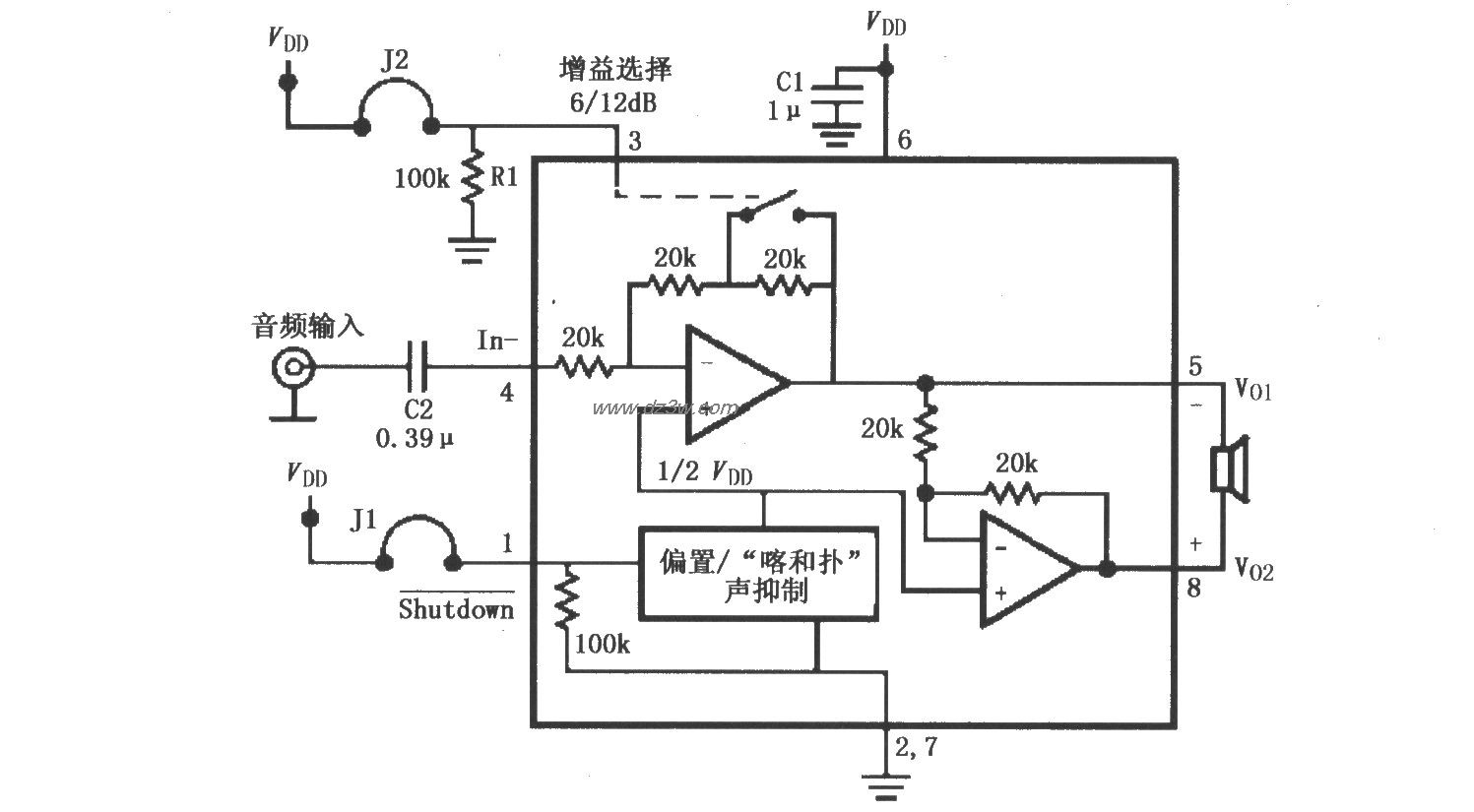 LM4906音频功率放大器的电路图