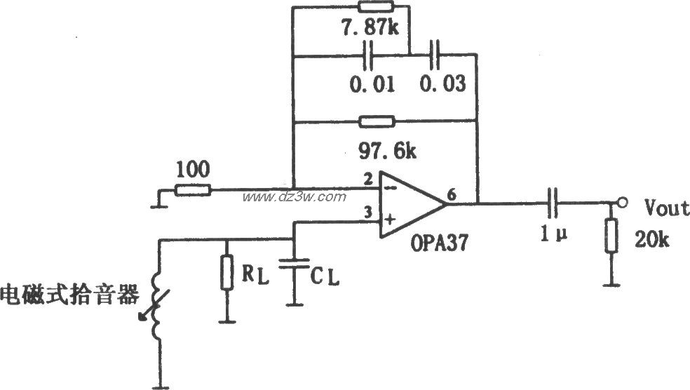 OPA37构成的低噪声前置放电路图