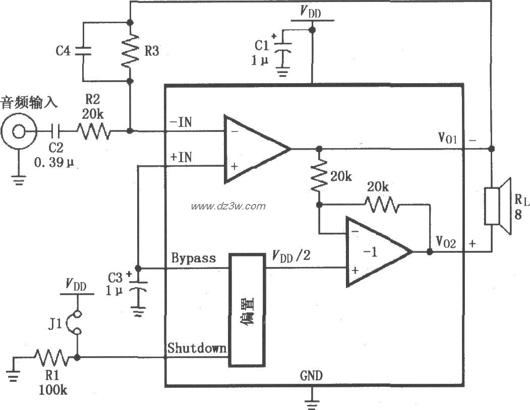 LM4904高增益音频放大电电路图