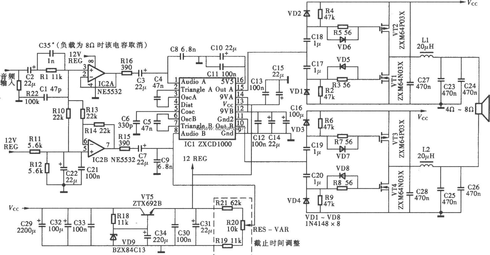 采用ZXCD1O00/150WD类功电路图
