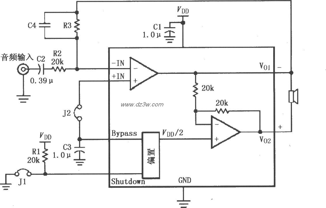 LM4819高增益音频放大电电路图