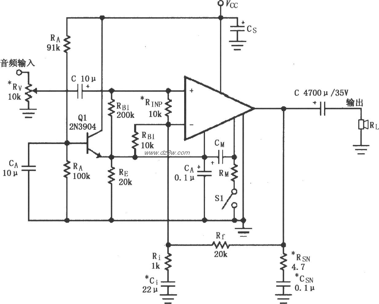 LM4780单电源供电的音频电路图