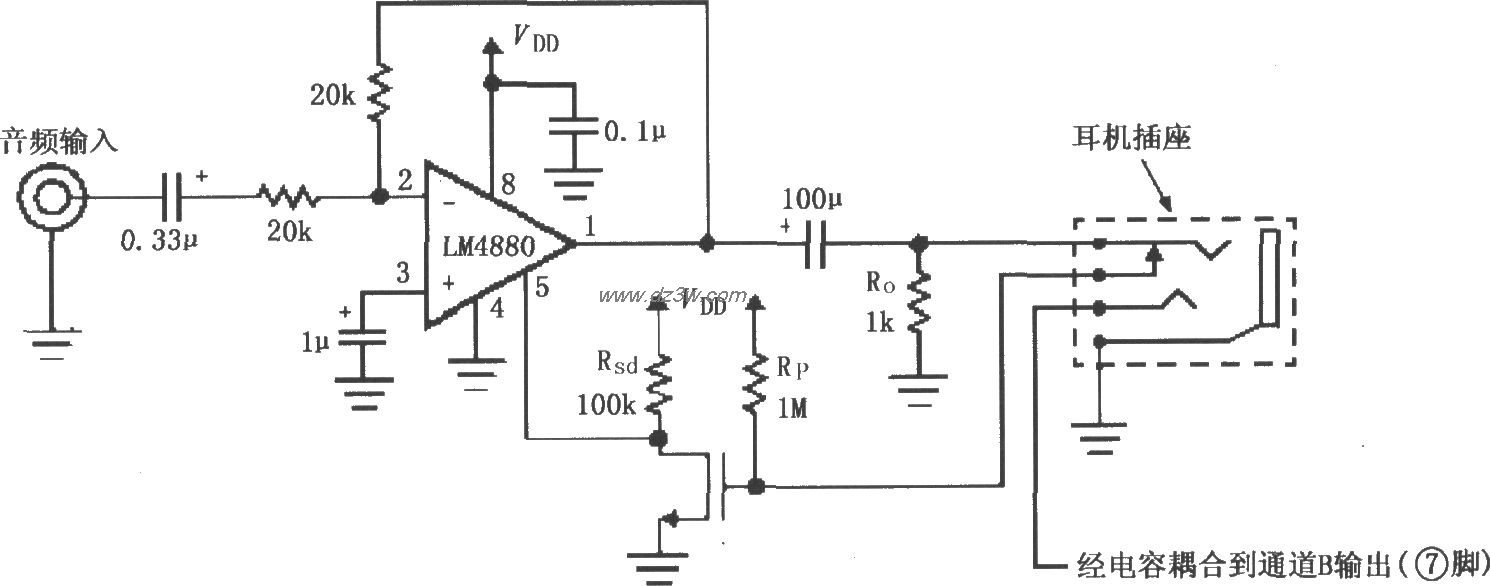 LM4880自动关断电路(1)电路图