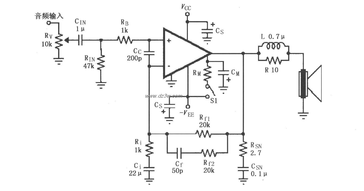 LM4780的辅助音频功率放电路图