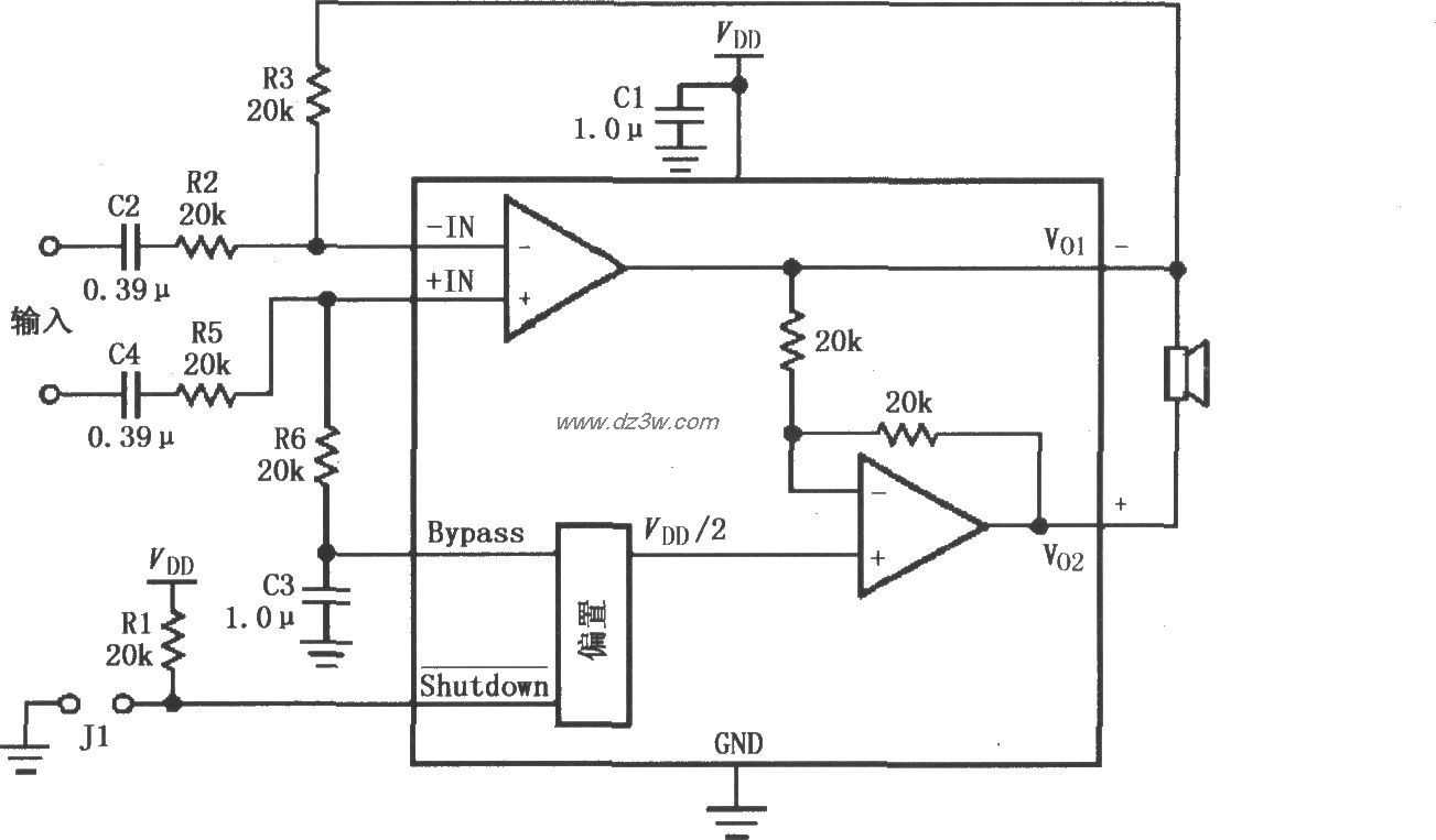 LM4903／4905差分输入音电路图