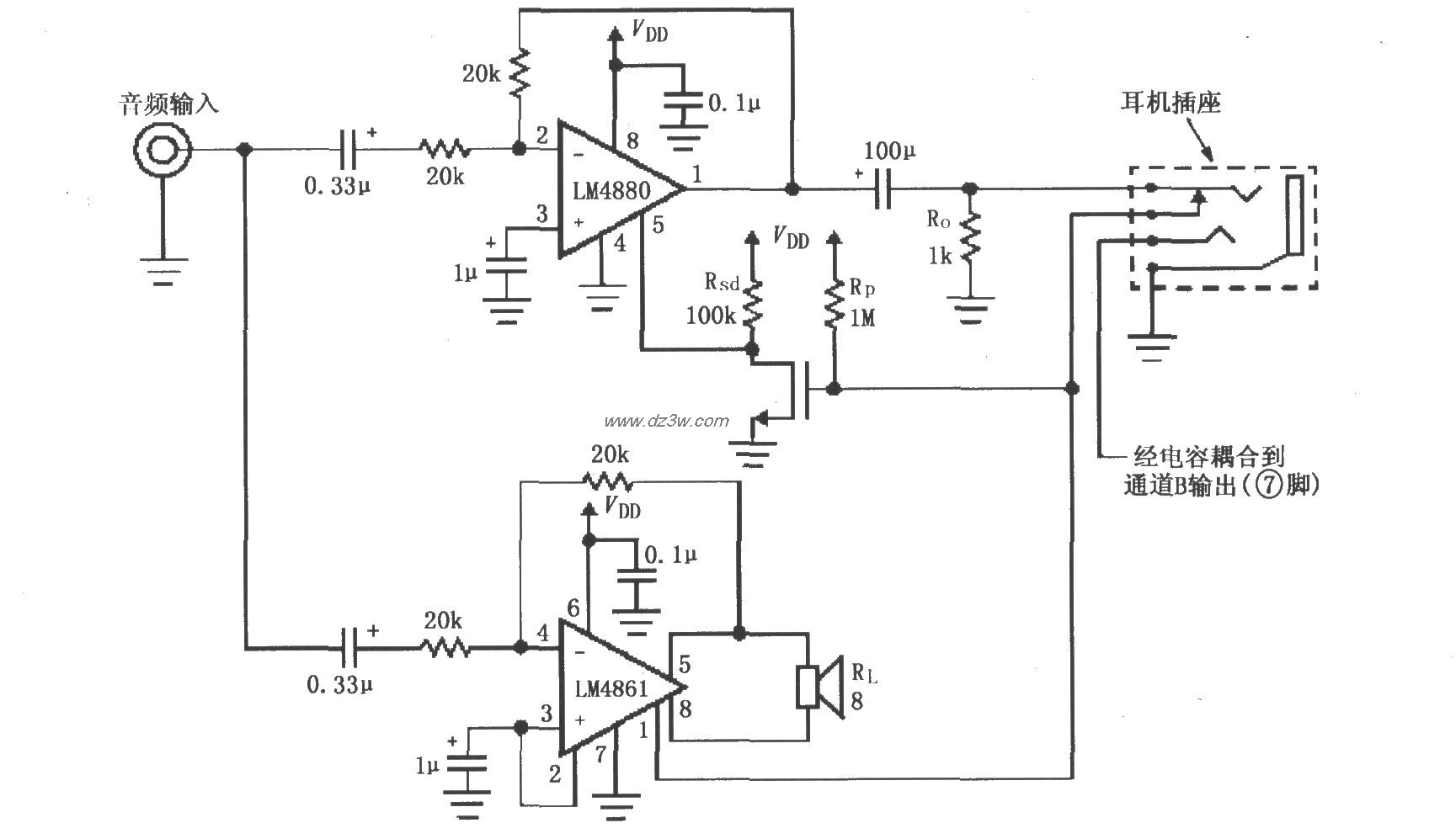 LM4880自动关断电路(2)电路图