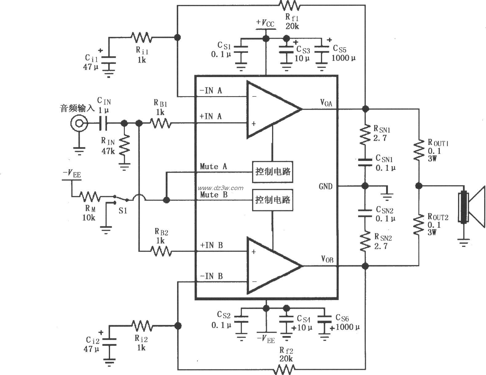 LM4780用于并联输出音频电路图