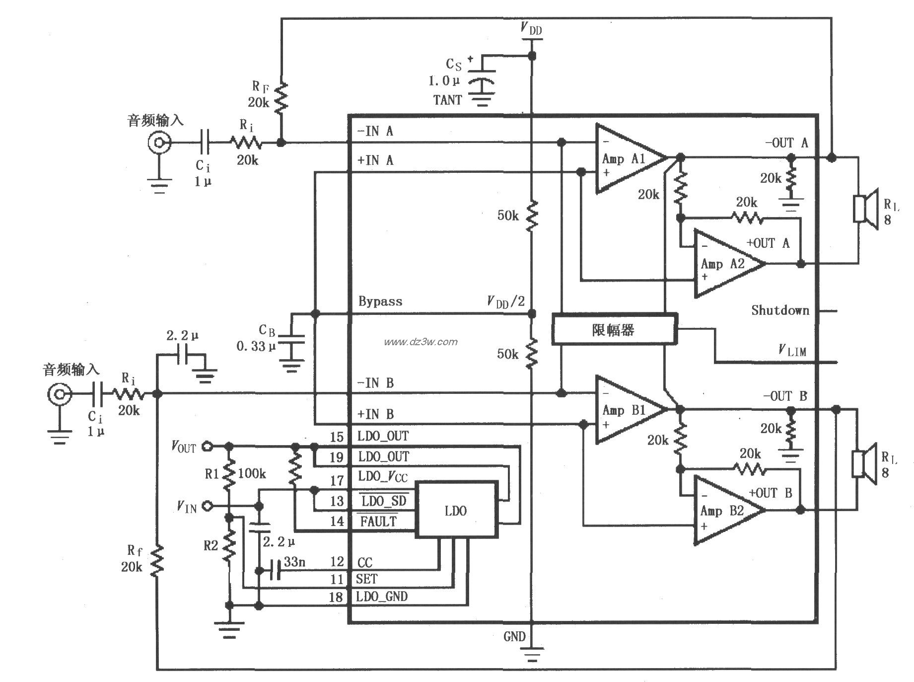 LM4817的音频功率放大器电路图