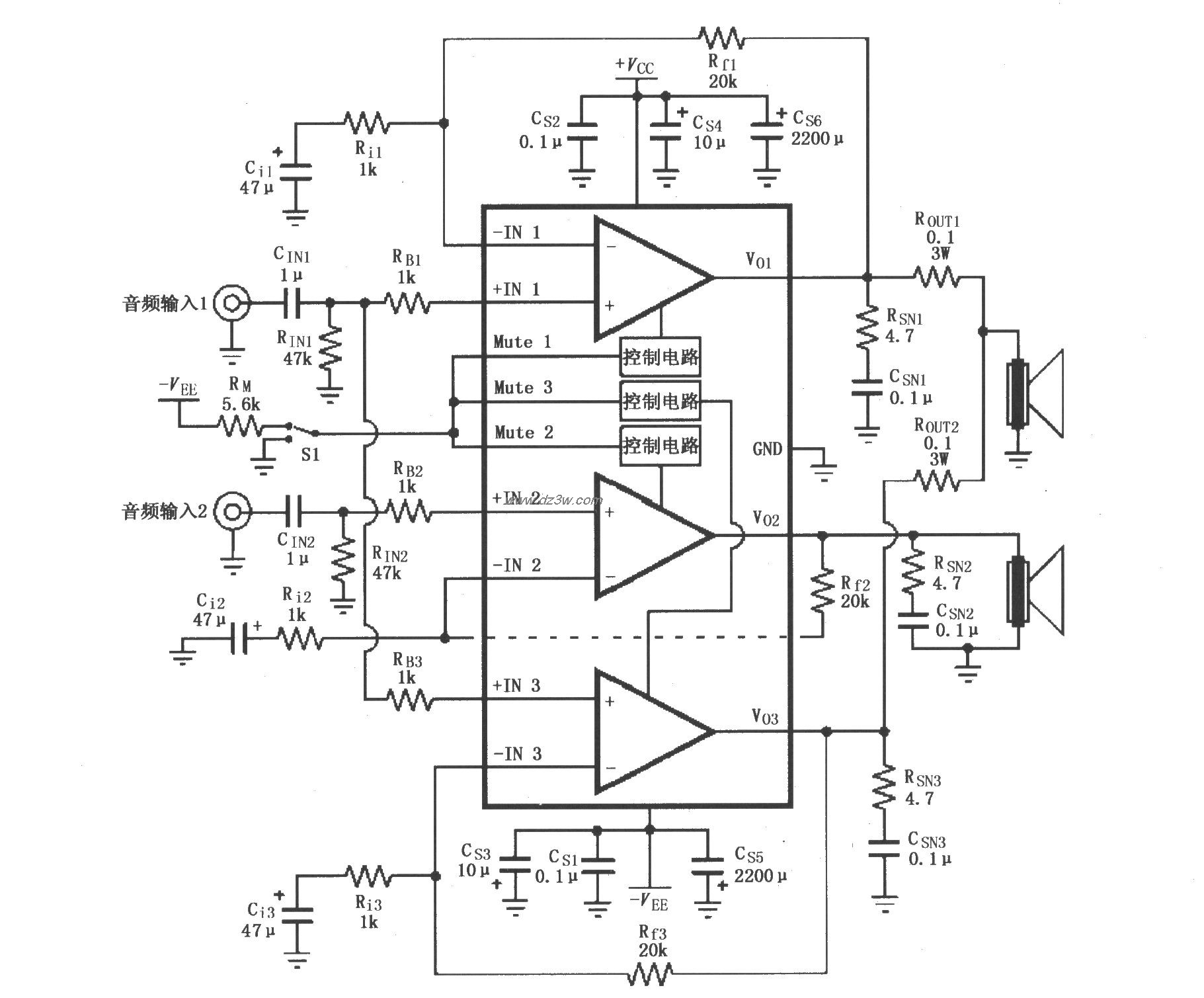LM4780用于并联输出的音电路图
