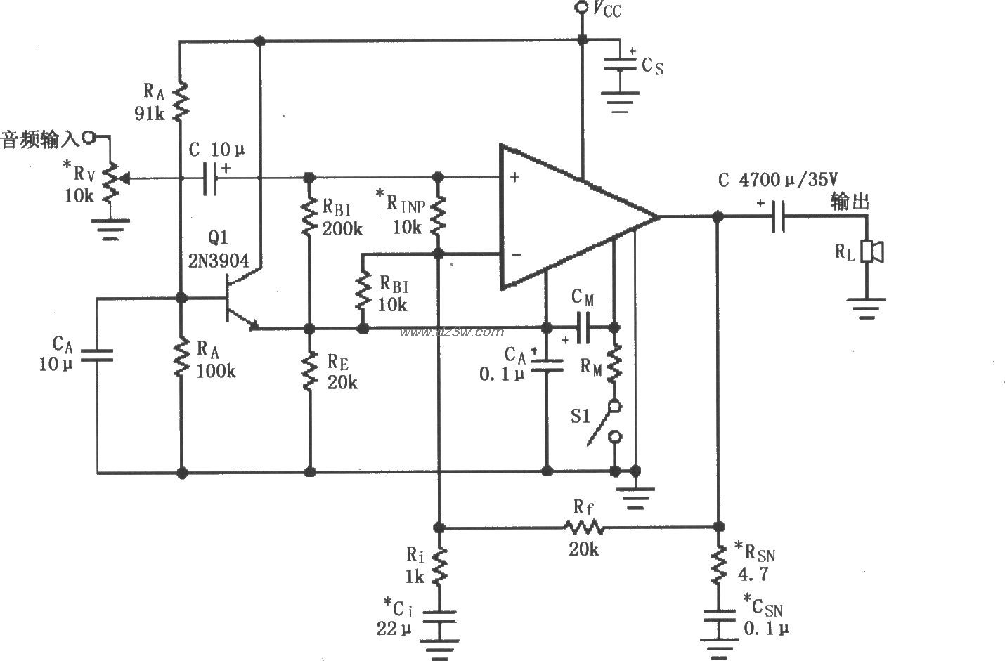 LM4781的单电源供电的音电路图